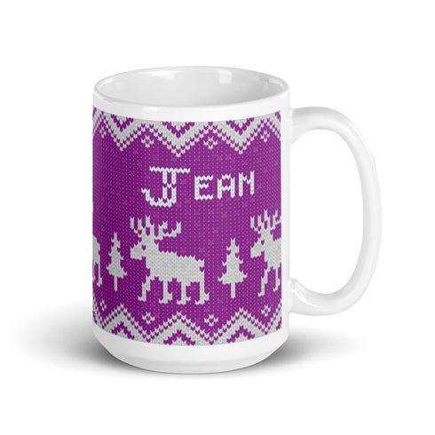 Scandinavian Moose Mug, Knitting Name Mug, Christmas Sweater Mug